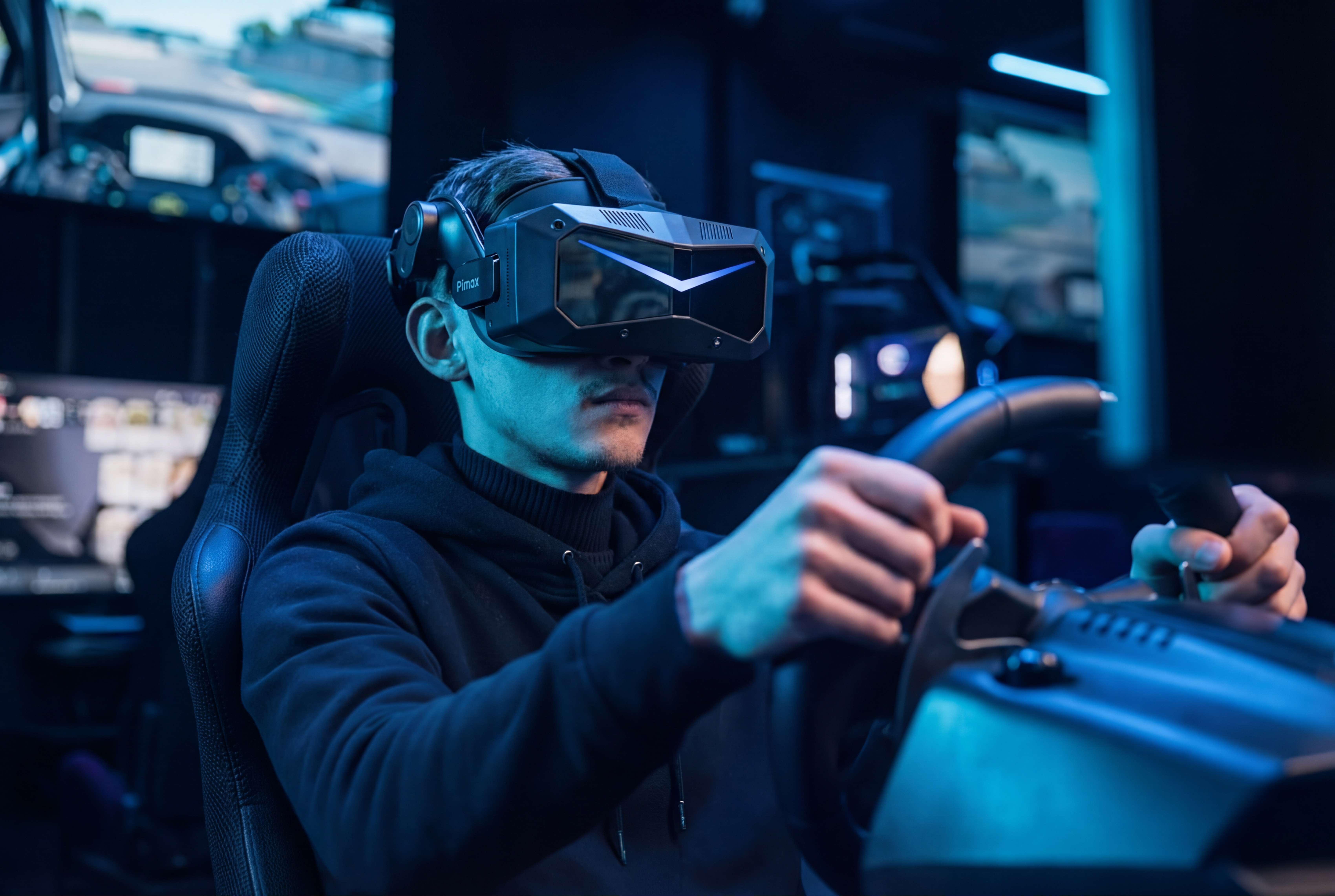 Pimax VR sim racing setup — wide FOV and high PPD in action